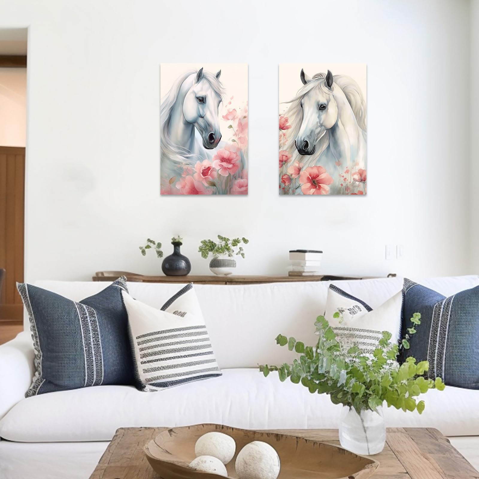 Amazon.co.jp: ZXHYWYM 2ピース 馬 ウォールアート 白馬 ピンク